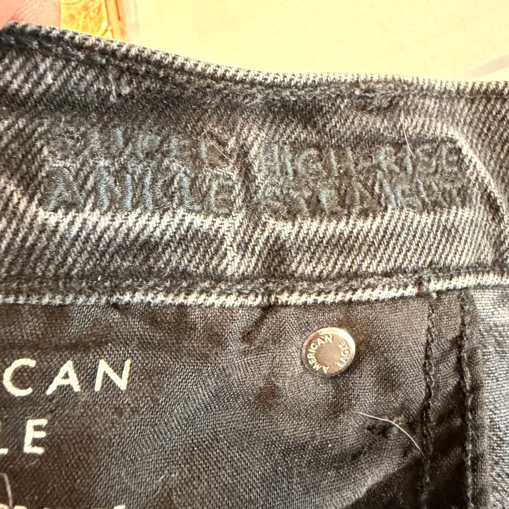 American Eagle Ankle Straight Jeans Womens 20 Short Black Distressed High Rise - Picture 10 of 10
